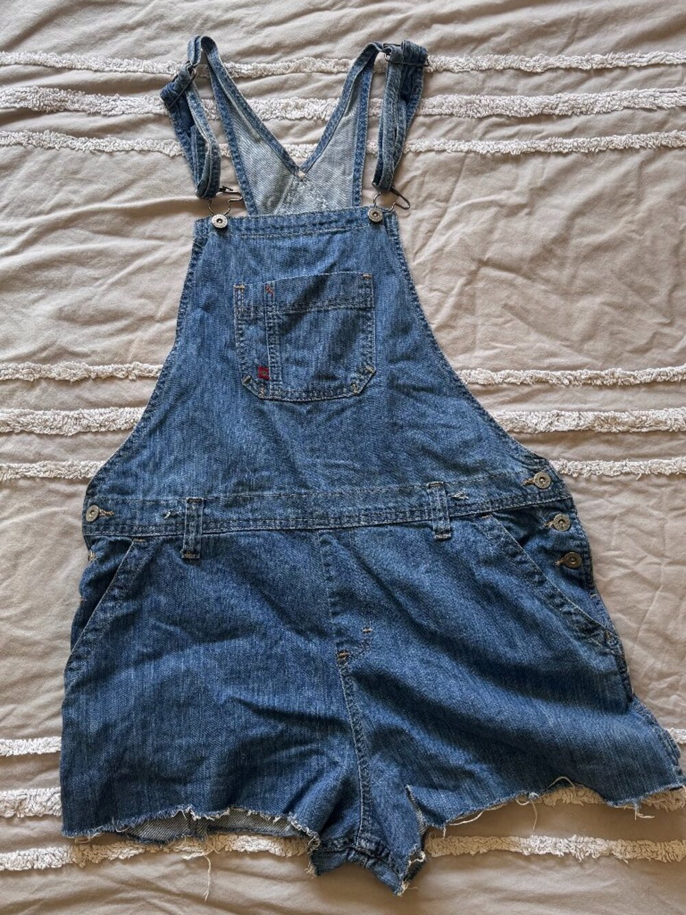 Dickies Medium Wash Denim Short Overalls Shortalls Size Medium M Distressed